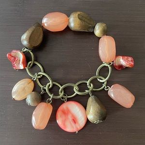 Coral & wood bead bracelet
